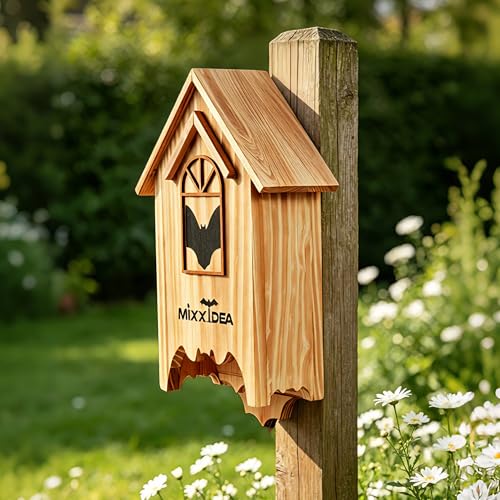 Bat House Bat Box Double Chamber Outdoor House Nursery Bat Shelter Habitatbig bat Box Handcrafted from Cedar Wood Easy for Bats to Land and Roost Weather Resistant & Ready to Install（Brown - color: Brown