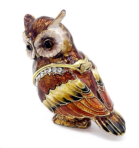 Luxury Owl Brid Hinged Trinket Box with Crystals Collectible Animal Jewelry Box for Rings Earrings,Owl Figurine Home Decor Gifts for Women | enameled,ring earring organizers stroage,bird figurine decor for women - color: B-owl