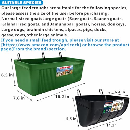 Large Feed Trough and Goat Feeder - 2 Pack Hanging Feeder with Clips, Waterer Bucket, Fence Feed Trough, Goat Supplies, 10 Quart - color: Greener