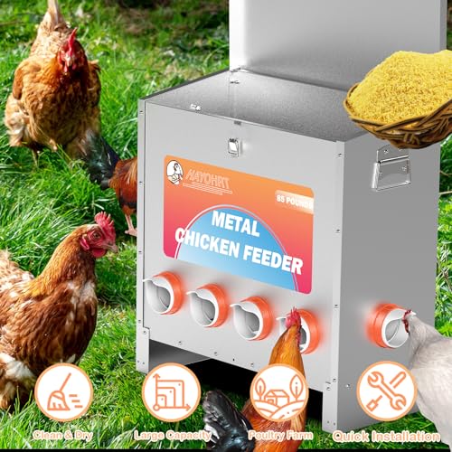HAYOHRT 85-120LBS Capacity Chicken Feeder No Waste 10-Ports Automatic Large Poultry Feeder with Latch & Handle for Chickens Bantams Pheasants Poultry Coop Weatherproof - size: 10 Ports - 85-120 lBS