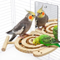 Bird Foraging Toys with Perch & Mirror, Easy for Novice/Older Birds | Kiln-Dried Wood Bird Enrichment Toy for Cage, Slow Feeder & Interaction Puzzle Toy to Reduce Seed Mess, Visible Food Design - size: with mirror