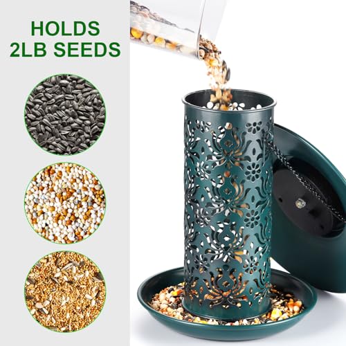 SWEETFULL Solar Bird Feeders for Outside Metal Outdoor Hanging,Wild feeders as Gift Ideas Lovers Garden Yard Patio Cardinals (Chew-Proof,Heavy Duty Weather Resistance 2LBs) - size: 7.5"x 7.5"