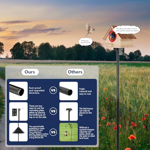 Smart Bird Feeder Pole - (32-92 Inch) Adjustable Bird House Pole Compatible with BirdBuddy, Outdoors Weather Station and Variety of Smart Birdhouse Styles, Heavy Duty Bird Feeder Stand Mount Kit