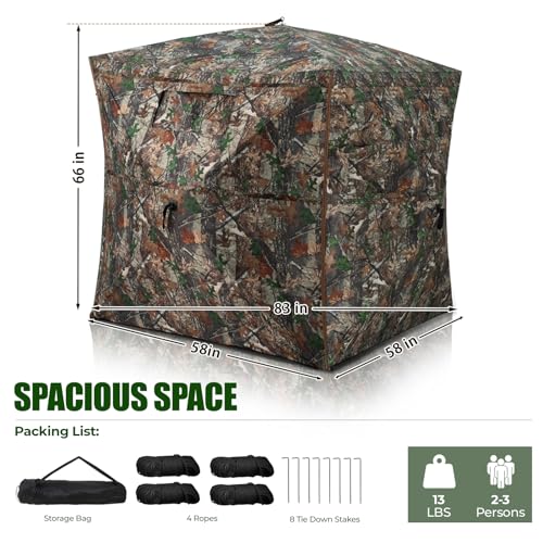 Portable Hunting Blind - 270°/288°/360°See Through with Floor Mat Dual Door - size: 360° Flip-Up Door(2-3 Person)