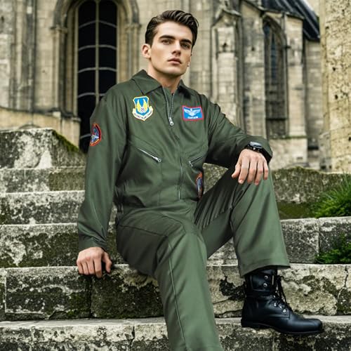 Fighter Pilot Flight Suit Costume - Air Force Jumpsuit Army Military Cosplay for Adults - size: Medium