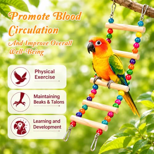 Bird Ladder for Cage 18.9 x 3.94in Parakeets Toys Cage Accessories(6 Steps) | Wooden Bird Playground Hanging Ladder Climbing & Swing Toys for Small Birds Cockatiel