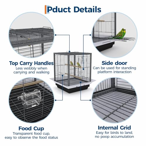 Garvee Small Bird Cage with Playground Stand, 20 Inch High Travel Bird Cage for Parrot, Parrot Carrier for Parakeet, Cockatiels, Budgies Medium Small Sized Birds