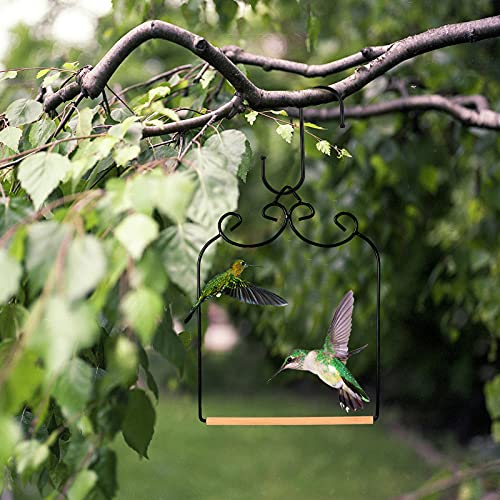 2 Sets Hummingbird Swing, Metal Frame with Wooden Dowel and S Hook | Bird Perch Accessory, Fits Most Feeders, Arched Metal Frame, Natural Dowel Rod, Easy Hang S Hook