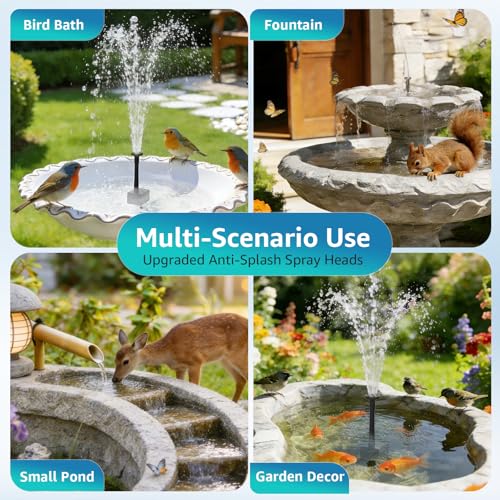 Solar Bird Bath Fountain Pump, 4W Solar Water Pump with 2000mAh Battery Backup, 5 Spray Modes & 4Ft PVC Tubing, Solar Powered Fountain for Bird Bath, Garden Pond and Outdoor Water Feature - size: 4W with battery backup