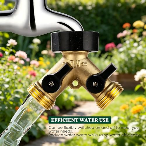 Brass Hose Splitter 2 Way, Heavy Duty Garden Hose Splitter with Shut Off Valves, Y Connector Hose Adapter, No Leak, Includes Washers & Teflon Tape – Dalmbox