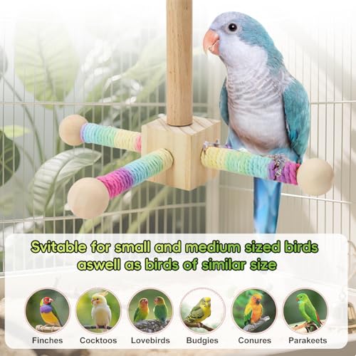 Birds Toy, 360° Interactive Rotating Bird Perch, Wooden Rotating Stand Toy, Bird Cage Accessories for Small & Medium Parrots, Parakeets, Cockatiels, Lovebirds, Budgies - color: Brown