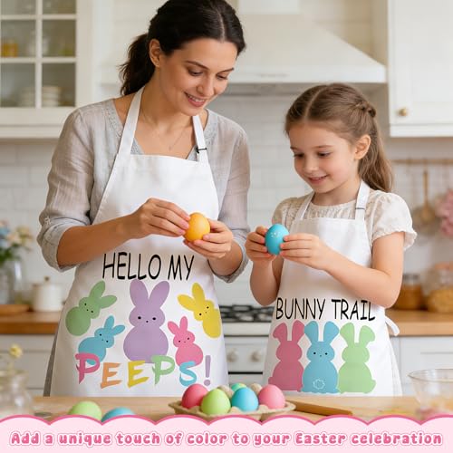 Easter Aprons Set of 4, Colorful Bunny & Easter Eggs Design - Kitchen Aprons for Adults & Kids, Easter Decorations for Home Indoor, Egg Collecting Apron, Bunny Gift & Festive Table Decor - color: Rabbit
