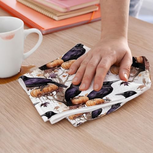 2 Pcs Gothic Raven Kitchen Towels, Vintage Pumpkin Decorative Absorbent Microfiber Dish Cloth Tea Towel, Waffle Soft Hand Towels for Farmhouse Home Bathroom, Halloween Decor - color: Multi 0434