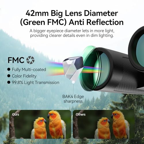 SVBONY Upgraded SV202 10x42 ED Binoculars for Adults 10x High Magnification | Wide Field of View, Extra-Low Dispersion, BAK4 & FMC Optic System, IPX7 Waterproof, Clear, Bright, Distortion Free Low Light - size: 10x42mm