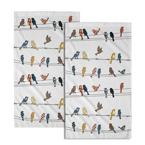 Rowley Birds Hand Towels Set of 2,14 x 28 Inch Colorful Boho Cute Farmhouse Country Nature Modern Ultra Soft Tea Towel for Hotel Gym Home Bathroom Kitchen Decor - color: Birds