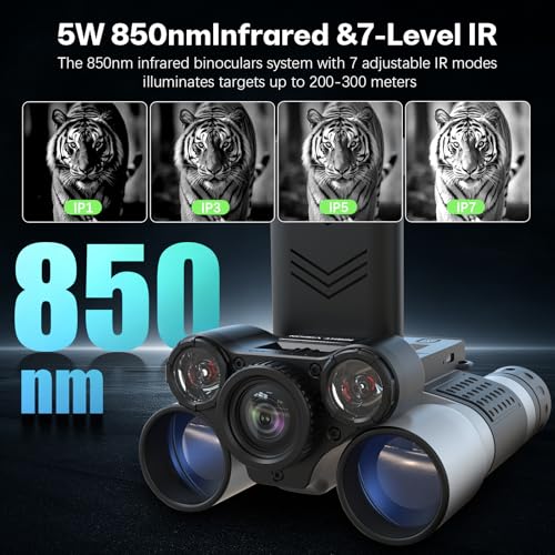 Binoculars with Camera and Night Vision - 12x42 Digital Binoculars with 2.4" IPS Screen, 7 IR Modes for 200-300m in Darkness, for Bird Watching, Hiking, Camping - Includes 32GB Card (Black)