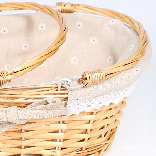 MEIEM Wicker Gift Baskets Empty Oval Willow Woven Picnic Cheap Easter Candy Storage Wine Basket with Handle Egg Gathering Wedding Basket (Natural) - color: Natural, size: Small