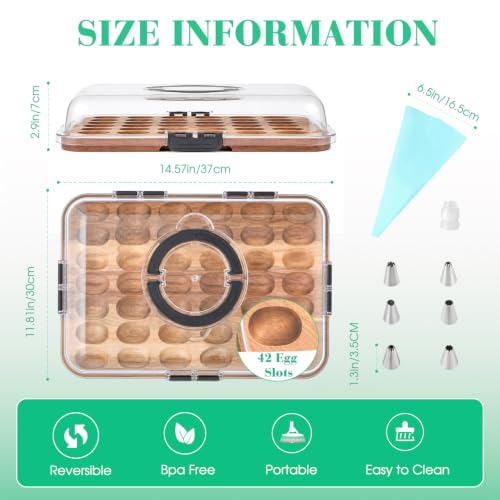 Deviled Egg Containers With Lid (42 Eggs), Acacia Wooden Deviled Egg Platter, Portable Deviled Egg Tray For Easter, Potlucks & Party, Deviled Egg Carrier With Portable Insulated Bag