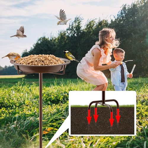 Metal Bird Bath for Outside, 36.2" Height Birdbath Bowl Standing Bird Feeders for Outdoors with 4 Prongs Base Stake, Freestanding Birdfeeders for Garden Yard Lawn Decor (Brown) - color: Brown