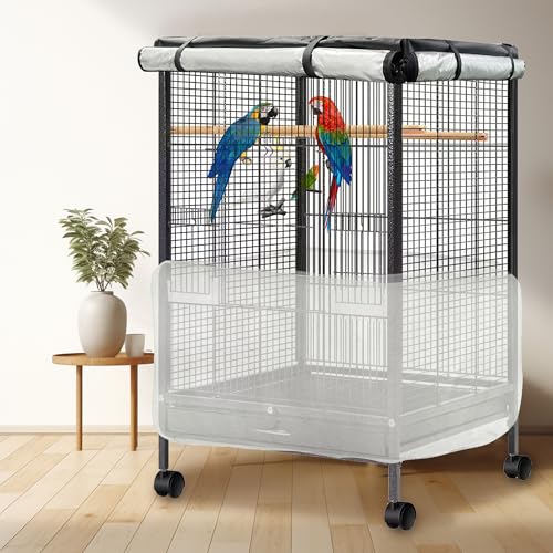 Bird Cage Cover, 600D Universal Parrot Cage Cover for Night, 100% Shading Oxford Cloth with Waterproof PU Coating Layer, Adjustable Soft Airy Nylon Mesh Net