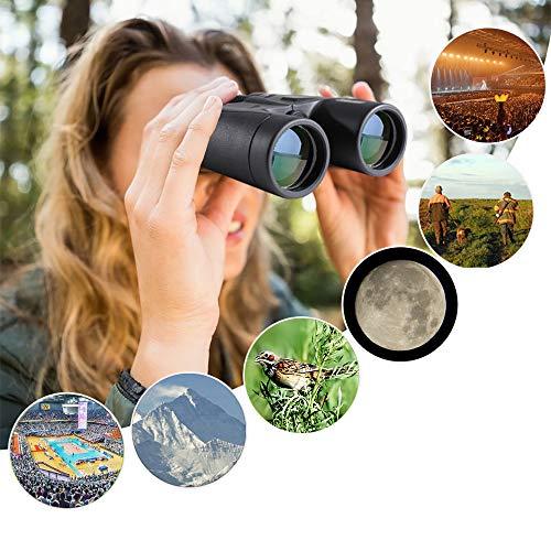 10X42 Professional Binoculars with Smartphone Adapter, Compact Waterproof Low Night Vision Binoculars for Adult Birds Watching Hunting Concert Travel - color: Black