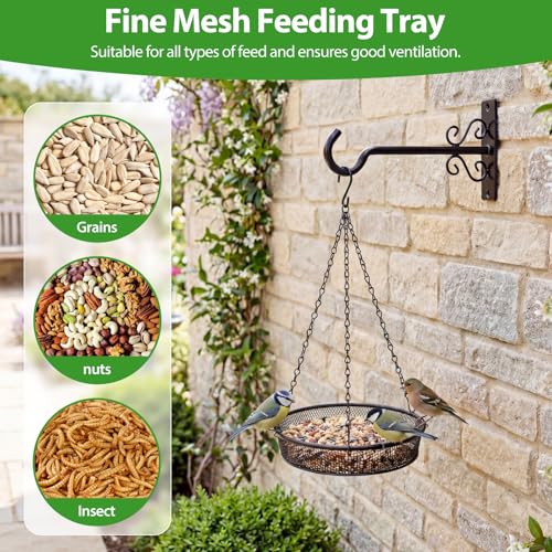 Hanging Bird Feeder, Platform Feeders for Outdoors, Metal Mesh | Black, Rust-Proof, Durable Platform Feeders for Garden Decoration, Great for Attracting Wild Birds, Gift for Bird Lovers
