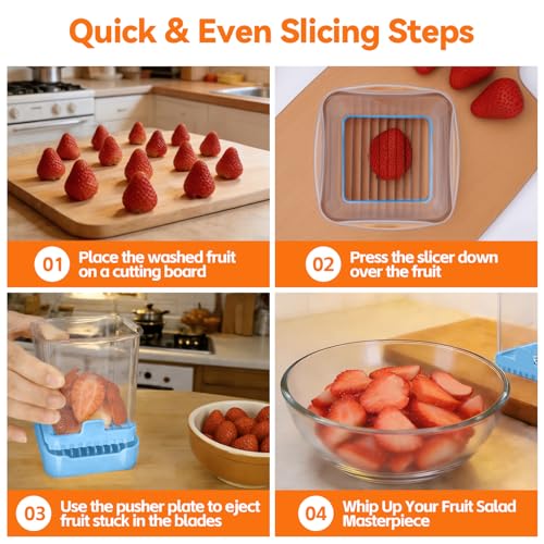 Fruit Slicer Cup for Strawberry, Banana, Hard-Boiled Egg - Detachable Cutter with Push Plate - Rapid & Safe Slicing Kitchen Gadget for Quick Meal Prep (Blue) - color: Blue