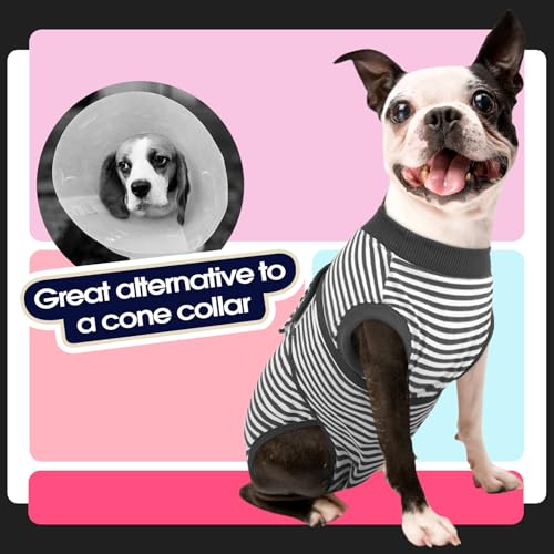 Dog Recovery Suit Male,Dogs Surgery Neuter Suits Puppy Spay Shirts for Female Protect Dog's Skin Anti Licking Abdominal Wounds Doggie Onesie Pet Bodysuit Alternative to Cone Gray Stripes XS - color: Grey Stripes, size: Xs(back:8.3-11.4in,wt:4-7lbs)
