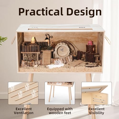 Pine Small Animals Houses&Habitats Chewproof, 32" Pine Guinea Pig Cage Hamster Cage for Small Animals (32" Medium, High-Legged Stick) - size: 32.0"L x 15.8"W x 15.8"H