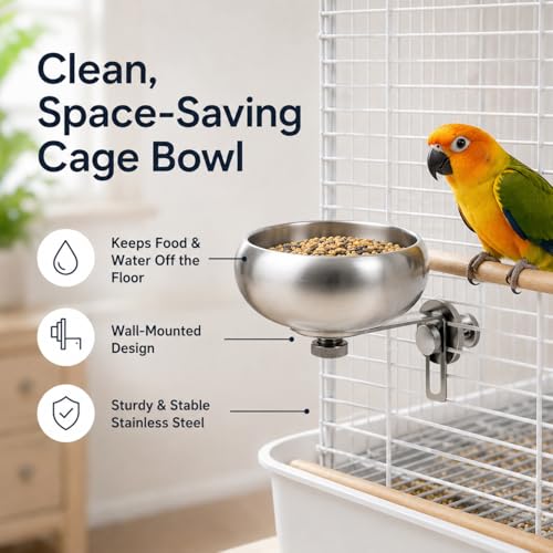 Magnetic Stainless Steel Bird Food Bowl for Cage, No Drill Removable Metal Feeder Cup for Parrots, Cockatiels, Conures, Budgies and Lovebirds, 150ml,4246-1 - color: Silver