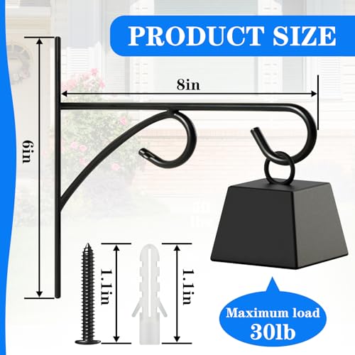 4Pcs Outdoor Bird Feeder Hanger Hooks, 8 Inch Heavy Duty Metal Rust-Resistant Bird Feeder Bracket for Hanging Flower Baskets, Wind Chimes, Bird Feeders, Planters & Lights - color: black-4pcs