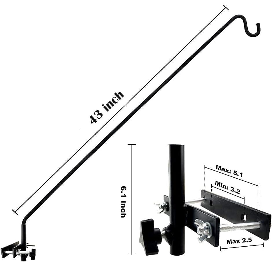 Extended Fence Deck Hook Rail Heavy Duty Bird Feeder Hook, Adjustable Plant Bracket for Bird Feeders, Planters, Suet Baskets, Lanterns, Wind Chimes and More - size: 43in Long Fence Hook-1 Pack