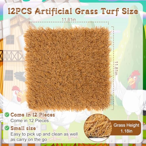 Zhengmy 12 Pcs Chickens Nesting Pads Set Nest Box Bedding Washable Nesting Pads for Chicken Coop, Artificial Grass Rug Carpet Synthetic Turf Mat, 12 x 12 x 1.2 Inches(Brown) - color: Brown