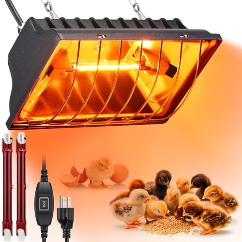250W Chicken Brooder Heater for Chicks Ducks, Brooder Heater with 2PCS Heat Lamp, 6ft Cord Chicken Brooder Lamp with Adjustable Temp & Height, Chicken Coop Heater for Livestock Indoor Warmer