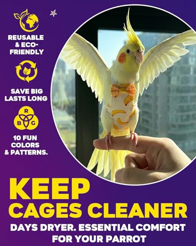 10Pcs Large Size Bird Diapers, Reusable Parrot Pigeon Pants, Leakproof Poop Control Suit for Cockatiel Conure Macaw Parakeet, Indoor Outdoor Nappy for Medium Birds (Size M)