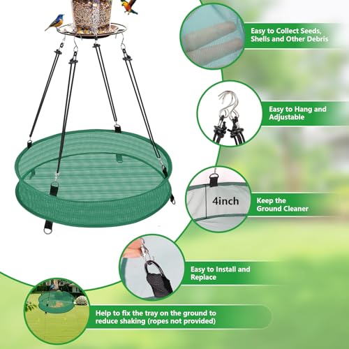 Lettry 2Pcs Bird Seed Catcher Tray with 8pcs Plastic Stakes for Hanging Bird Feeder Platform, Birdseed Hoop for Outdoor Garden Hanging Tray (Green, 18inch) - size: 18inch