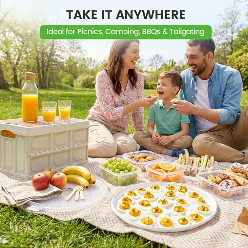 HANSGO Deviled Egg Containers with Lid, 3 PCS Deviled Egg Platter Carrier | Deviled Egg Trays with 66 Slots for Party, Home Kitchen, Easter, Thanksgiving and Other Festival, White - color: 3PCS White
