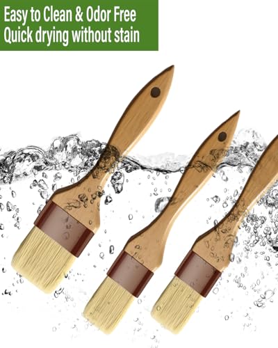 Basting Brush-Pastry Brush,Oil Brush for Cooking,Boar Bristles BBQ Brushes for Grill,Beech Wooden Handle Food Brush for Baking/Spreading Marinade/Sauce/Butter/Egg/Kitchen Baster Brushes(1.5 1 inch)