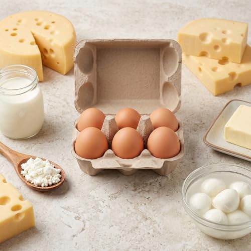 Kuyeysu 50 Pack Half Dozen Vintage Egg Cartons Blank Natural Pulp Egg Carton 6 Count Reusable Storage Tray Strong Storage Container, 5.9 x 4.1 x 2.95 Inches