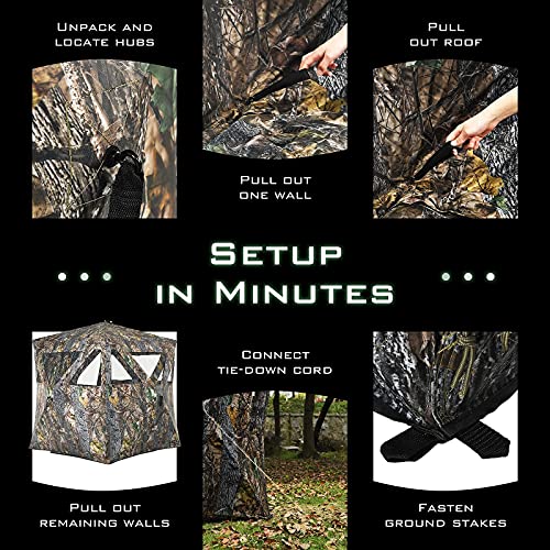 Tangkula 3 Person Pop up Ground Blind, Portable Hunting Blind with Mesh Windows, Carrying Bag & Ground Stakes, Camouflage Hunting Tent with Hub System, Camo Deer Blinds for Hunting - style: Triangular window