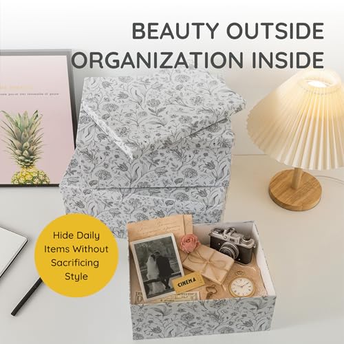 Soul & Lane - Modern Meadow Decorative Storage Boxes with Lids, Set of 3 | Large Nesting Cardboard Keepsake Boxes for Memories, Photos and Gifts, Pretty Modern Floral Containers for Home Decor - color: Modern Meadow
