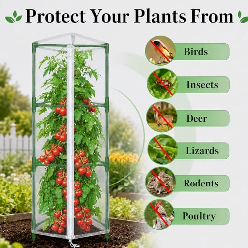 Halatool Garden Tomato Plant Cover Netting, Fits 40–55" Tomato Cages | Garden Bird Netting with Zipper & Drawstring, Insect Barrier, Plant Covers from Insects Animals, 2 Pack, 45"×15.7" - size: 45 Inch