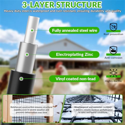 Welded Wire Fence 1/2‘’x 1/2‘’ 6ft x100 ft，Vinyl Coated Welded Wire Mesh Roll,16GA Black PVC Coated Welded Wire Fence,Hardware Cloth for Yard Vegetable Protection Goat & Poultry Netting - size: 6' x 100'-16 Gauge