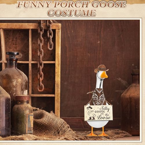 Cowboy Porch Goose Outfit Decoration Set,Brown - color: Brown