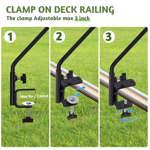 ERYTLLY Heavy Duty Deck Hook, Extensible and Adjustable Deck Hook with 2" Non Slip Horizontal Clamp for Hanging Bird Feeder, Plants, Suet Baskets,Wind Chimes,Lanterns and More - size: Deck Hook - Adjustable Length - 1 Pack