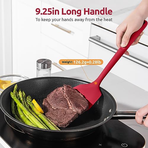 U-Taste Silicone Turner Spatula Set of 2, 13.6" Long/3.7" Wide, Red | 600ºF Heat Resistant Food Grade Silicone Cooking Utensils Set, Wide Large Solid & Slotted Turner Pancake Egg Flipper - color: Rose Red