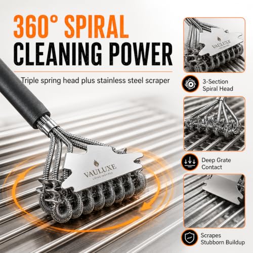 18 Inch Bristle Free Grill Brush, BBQ Cleaner with Spiral Spring Head, Steel Scraper