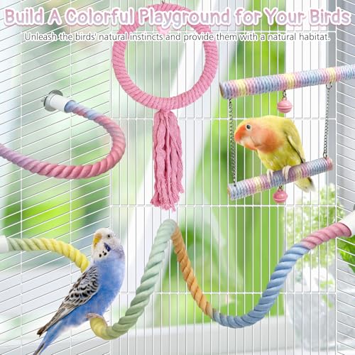 4 Pcs Bendable Bird Rope Perches Gradient Color Parrot Perch Rope Stand for Cage Double-Layer Climbing Swing Toys Bird Cage Accessories for Budgie Parakeet Lovebird Cockatiel