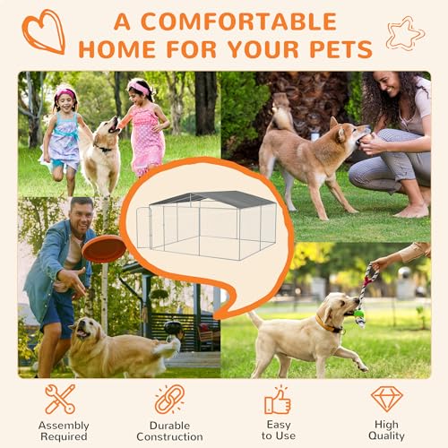 PawHut Outdoor Dog Kennel for Large Breeds 13' x 13' x 7.5' | Heavy Duty Dog Run Outdoor Fence, Waterproof Cover, Galvanized Chain Link, Secure Lock, for Chickens, Ducks - size: 157.5"L x 157.5"W x 91.3"H