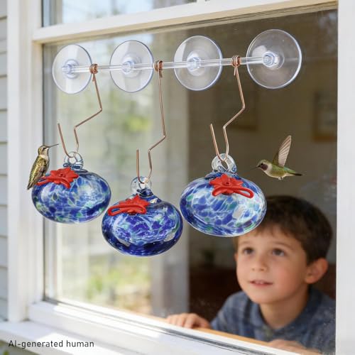 3PCS Window Hummingbird Feeder with Suction Cups(Blue) - color: Blue